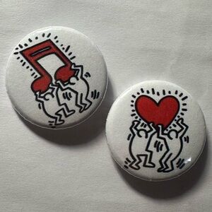Keith haring heart and music Button Set - 1.25 inches homemade